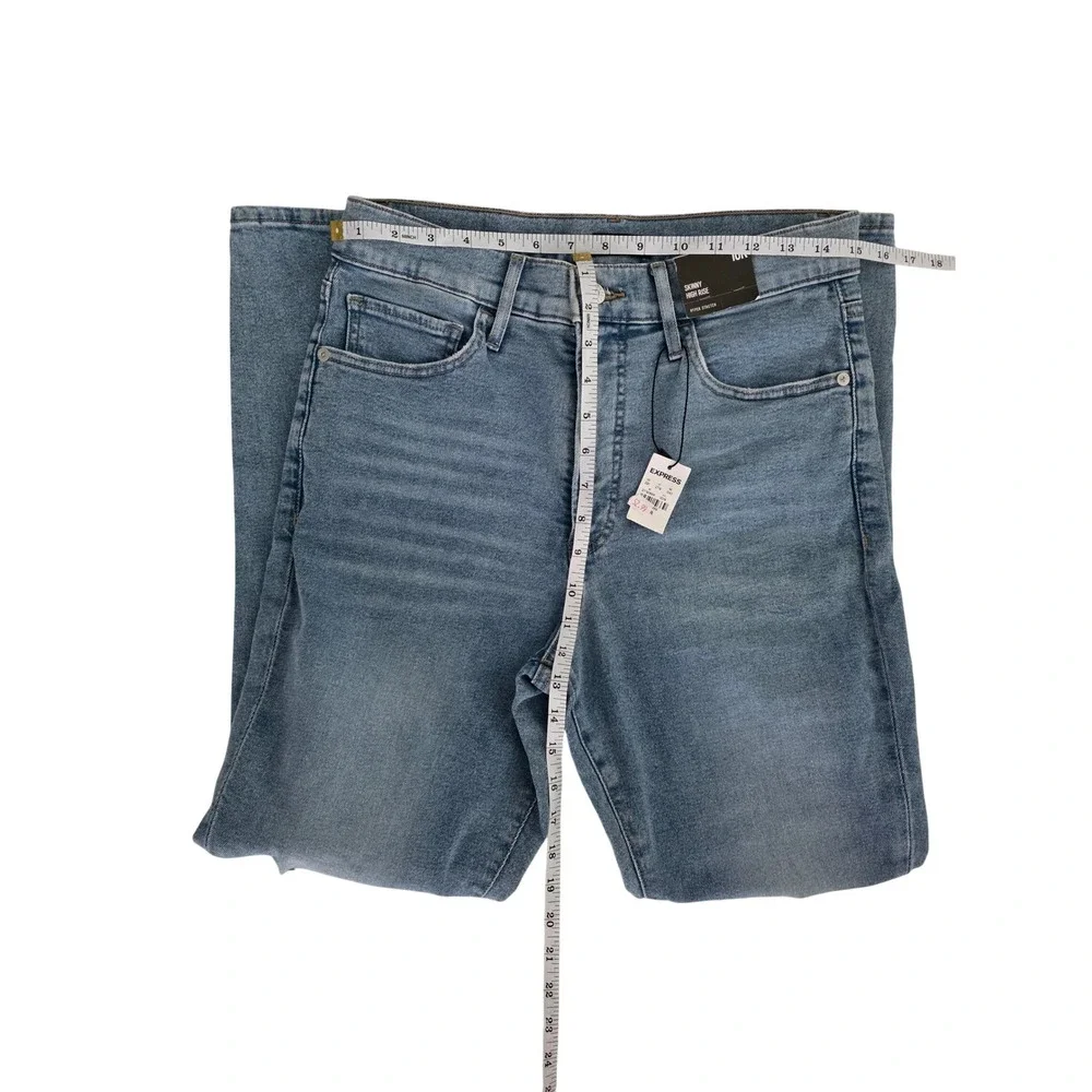 Express Skinny High Rise Hyper Stretch Jeans Medium Wash Distressed 10R NEW